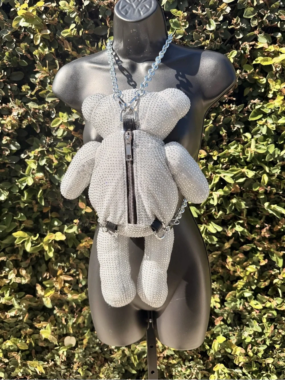 Silver Rhinestone Bling Tormented Teddy Backpack - Dolls Kill